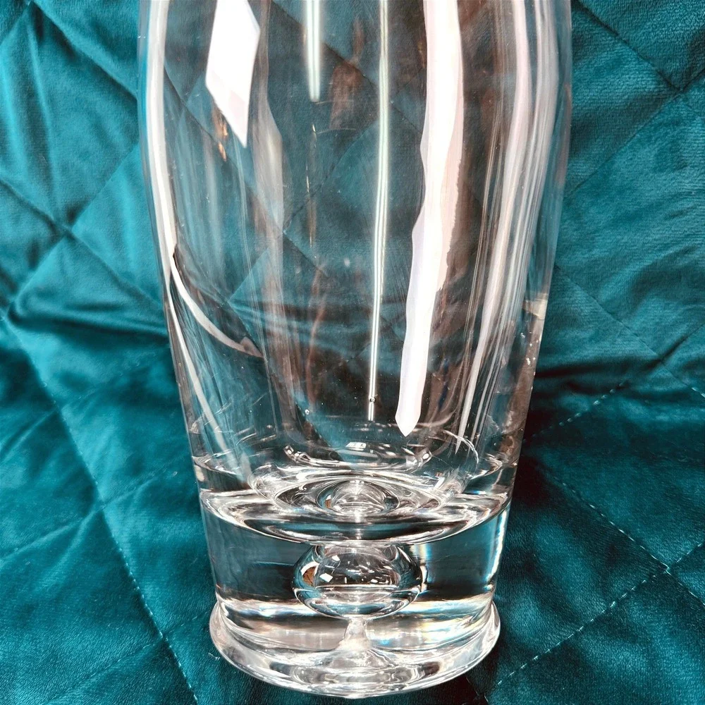 Vtg.‎ Heavy Art Glass Crystal Clear Vase Controlled Bubble Base MCM Flare Blown